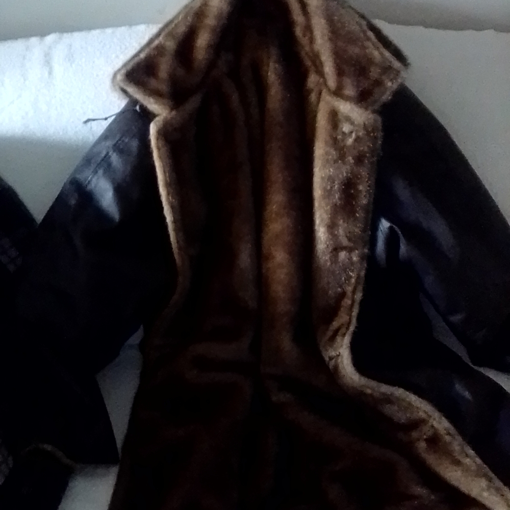 Men's Black and Brown Faux Fur Lined Coat